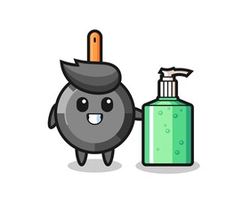 cute frying pan cartoon with hand sanitizer