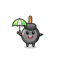 cute frying pan illustration holding an umbrella