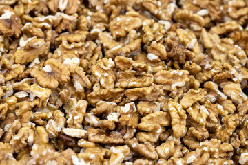 Walnut kernels. close up. Walnuts as background texture