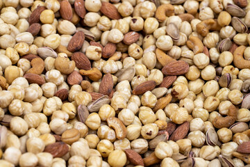 Mixed nuts. close up. Nuts as background texture