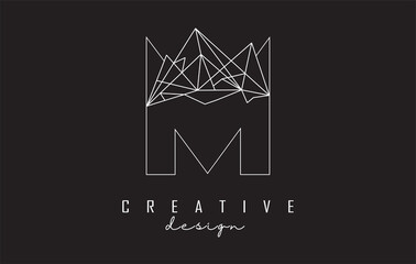 Fototapeta premium Outline Letter M logo design with broken stone detail. Vector Illustration with geometrical effect.