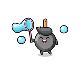 happy frying pan cartoon playing soap bubble