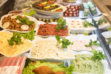 Turkish appetizer varieties. Appetizer counter