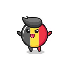 naughty belgium flag badge character in mocking pose