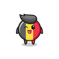 cute belgium flag badge character in sweet expression while sticking out her tongue