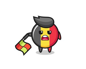 belgium flag badge character as line judge hold the flag down at a 45 degree angle