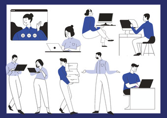 business people with computers office remotely