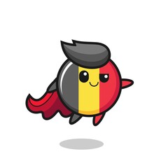 cute belgium flag badge superhero character is flying