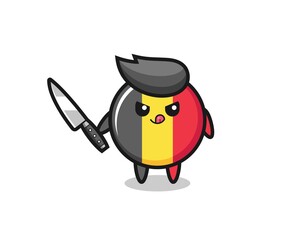 Fototapeta premium cute belgium flag badge mascot as a psychopath holding a knife