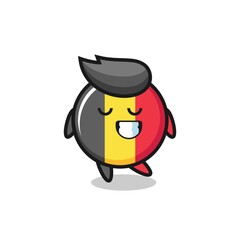 belgium flag badge cartoon illustration with a shy expression
