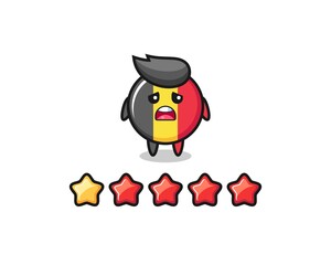 the illustration of customer bad rating, belgium flag badge cute character with 1 star