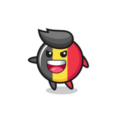 belgium flag badge cartoon with very excited pose