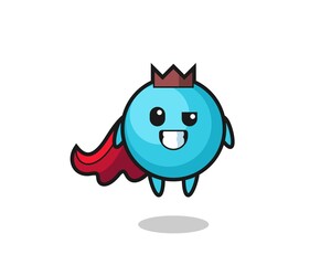the cute blueberry character as a flying superhero