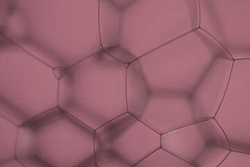 Extreme closeup of artistic geometric patterns  created by soap bubbles with light effects on pink  background.