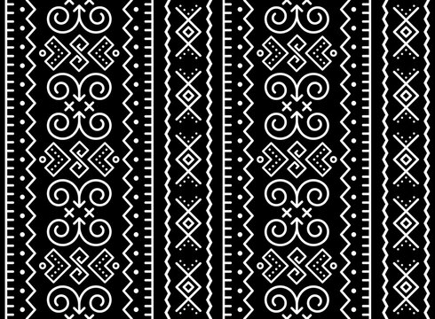 Slovak tribal folk art vector vectical seamless geometric pattern, retro decor inspired by traditional painted houses from village Cicmany in Zilina region, Slovakia
