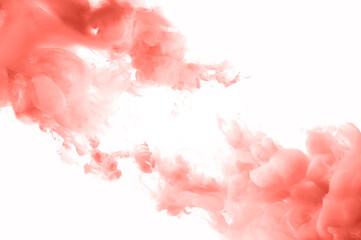 Coral ink splashes abstract background. Studio shot with seamless watercolor swirls in the water