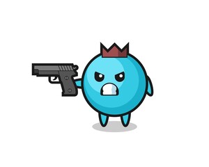 the cute blueberry character shoot with a gun
