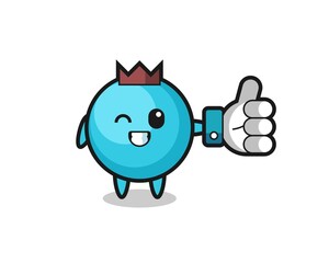 cute blueberry with social media thumbs up symbol