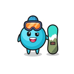 Illustration of blueberry character with snowboarding style