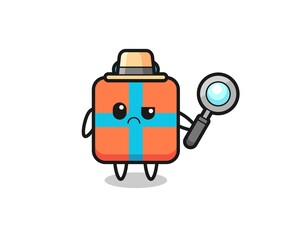 the mascot of cute gift box as a detective