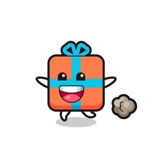 the happy gift box cartoon with running pose