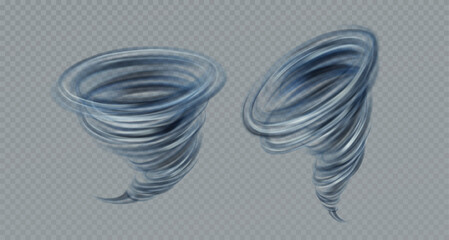 Realistic vector tornado swirl isolated on gray background. Real transparency effect. Vector illustration