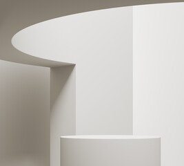 minimal white podium display for cosmetic product presentation, pedestal or platform background, 3d illustration