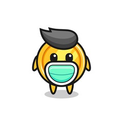 cute medal cartoon wearing a mask