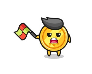 medal cartoon as the line judge hold the flag up at a 45 degree angle