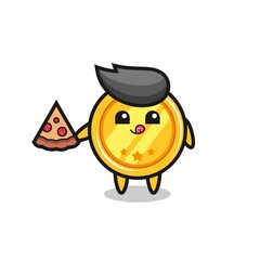 cute medal cartoon eating pizza