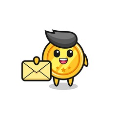 cartoon illustration of medal holding a yellow letter