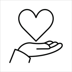 Hand and love icon vector logo design template. donate icon on white background. color editable