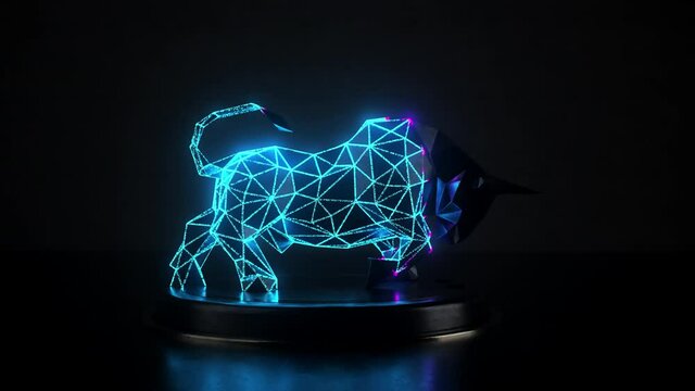 Bull bursting into particles symbolising growing stock market