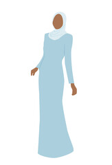 Muslim woman in dress. Beautiful bride in hijab. Modern vector illustration isolated on white background