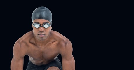 Composition of male swimmer with copy space isolated on black background
