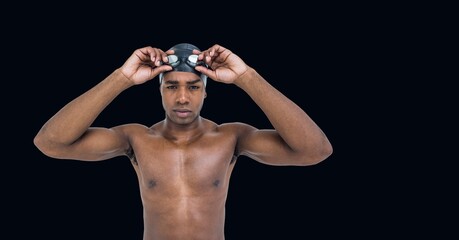 Fototapeta na wymiar Composition of male swimmer with copy space isolated on black background