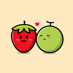 kawaii melon and strawberry character
