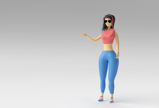 3D Render Cartoon Woman Hand with thumbs Gesture Asking for Lift.