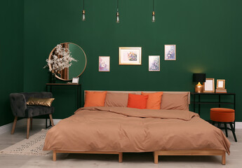 Stylish bedroom with modern furniture. Interior design