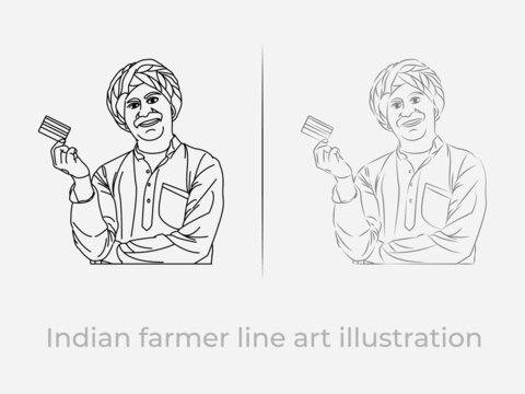 Indian farmer line art illustration vector symbol