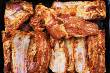 raw pig rib prepared for grill