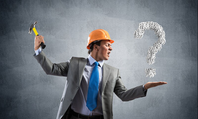Businessman going to crash question mark