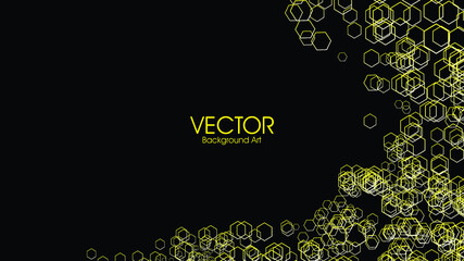 beautiful background with yellow hexagonal rings and dark background