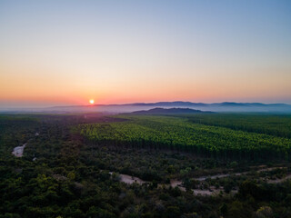 sunset and the green fields