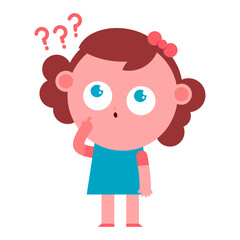 Thinking girl vector cartoon character isolated on a white background.