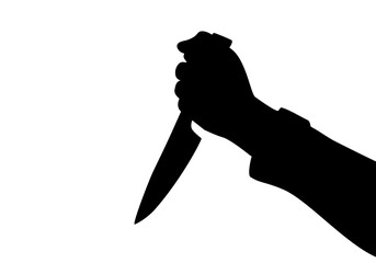 Shadow of killing knife in hand isolated on white background. Vector - obrazy, fototapety, plakaty