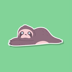 Cute sloth vector sticker illustration isolated on background.