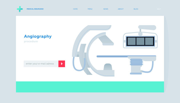 Angiography Procedure. Medical Equipment. Modern Flat Vector Concept Illustration. Landing Page Design Template. Website Banner.