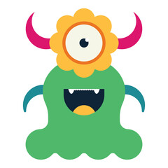 Cute monster with one eye and horns vector cartoon character isolated on a white background.