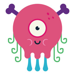 Cute monster with bones vector cartoon character isolated on a white background.